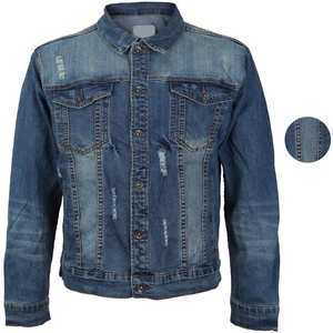 Veste en jean pour homme, col rabattu décontracté, délavée, effet effiloché, coupe classique, pour l'automne - Product Image 1