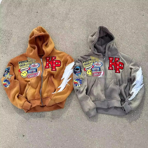 Sudadera con capucha de invierno para hombre, de moda, con cremallera completa, lavado ácido desgastado, con diamantes de imitación, diseño de máscara de Spider-Man, tipo balaclava ninja, 500 g/m², 100% algodón - Product Image 3