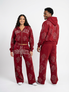 Survêtement personnalisé à motif croix en strass, zippé, unisexe, confortable, ensemble deux pièces (hoodie et pantalon de survêtement) - Product Image 2