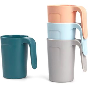 Set of 4 Unbreakable 12 oz <b>Reusable</b> Plastic Coffee <b>Mugs</b> with Handles Dishwasher Microwave Safe BPA Free Drinkware - Product Image 1