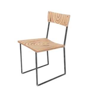 Chaise de salle à manger industrielle en métal avec assise et dossier en bois naturel, chaise d'appoint moderne et minimaliste pour café, mobilier de cuisine - Product Image 1