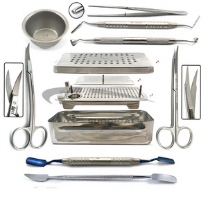 Juego de 9 instrumentos dentales de acero inoxidable para cirugía de flap lingual con PRF e implantes, con caja GRF y manual de instrucciones. - Product Image 1