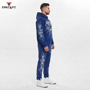 Survêtement décontracté à capuche pour homme, imprimé, 100 % coton, respirant, écologique, grandes tailles, confortable, tendance hiver 2-en-1 - Product Image 3