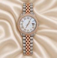 Montre de luxe pour femme Raj Gems, quartz, chiffres romains, effet perle, aiguille date, bracelet en verre 18 mm, acier inoxydable 43 mm, style Hip Hop