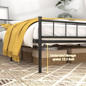 Struttura letto matrimoniale in metallo con testiera e pediera, stabile dal punto di vista strutturale, con vano contenitore sotto il letto, non richiede rete a molle, colore nero - Product Image 4