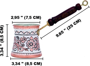 กาต้มกาแฟทองเหลืองแบบตีลาย 10 ออนซ์ พร้อมด้ามจับไม้ ดีไซน์ทันสมัย เป็นมิตรกับสิ่งแวดล้อม สีขาว (สำหรับเตาแก๊ส) - Product Image 3