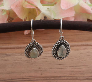 Boucles d'oreilles pendantes géométriques en argent sterling et turquoise naturelle, pierre de naissance de juin, bijoux de luxe pour femmes, vente en gros - Product Image 5