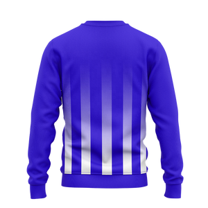 Sweat-shirt à col rond rayé bleu roi pour homme, impression de logo personnalisé sur la manche, pull à manches longues, haut d'entraînement d'équipe, vêtements d'hiver en gros - Product Image 2