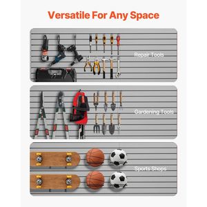 Panneau mural de garage gris en PVC de 8x4 pieds avec accessoires Mur à lattes pour étagères de rangement Installation facile Matériau durable - Product Image 5