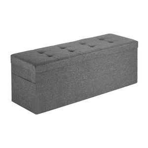 Banco Otomano Plegable Gris Grande con Almacenamiento, Tapizado, para el Lado de la Cama, con Bolsas Laterales, Capacidad de 660 Libras, Parte Superior de Lino, para Sala de Estar, Dormitorio, Entrada - Product Image 1