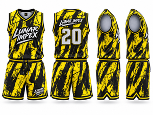 Uniforme de Baloncesto Amarillo y Negro al por Mayor, Conjunto de Camiseta y Pantalones Cortos Deportivos Personalizados para Equipos, 100% Poliéster Ecológico de Secado Rápido - Product Image 3