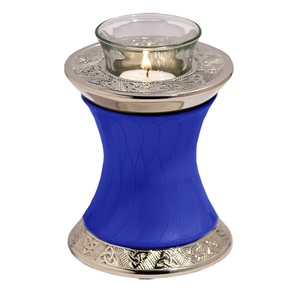 Urna Funeraria de Metal (Latón/Aluminio) Azul con Paloma Plateada para Guardar Cenizas, Estilo Moderno - Product Image 2