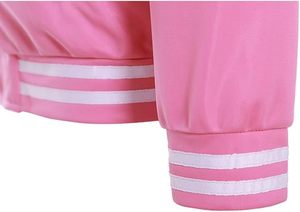 <b>Pink</b> Varsity <b>Jacket</b> Regular Fit Button Closure Solid Color Polyester Material Unisex Preppy Style Spring Wear - Product Image 6