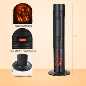 Caminetto Elettrico a Torre in Ceramica da 1500W con Fiamma 3D Realistica, Telecomando e Funzione Riscaldante - Product Image 6