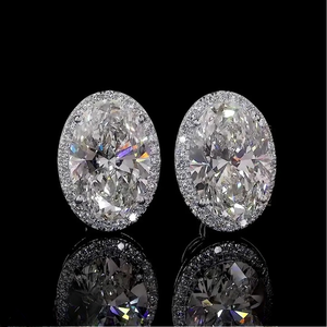 Elegantes Pendientes de Oro con Halo de Diamantes Cultivados en Laboratorio, Corte Ovalado, Certificación IGI, Color D-E, Claridad VVS-VS, 12 Quilates, 10/14/18KT, para Mujer - Product Image 1