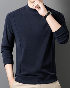 Men's Navy Blue Crew Neck Woven Breathable Polyester Terry Fabric Pullover Casual Long Sleeve Solid Color Oversized Fit Winter - Product Image 2