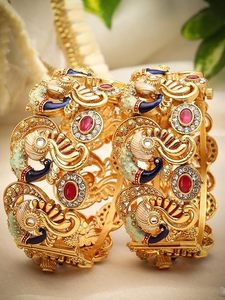 Gold Plated Alloy Peacock Designer Polki Bangles Set Women's Vintage Crystal Rhinestone Bracelets Wedding Jewelry Fashion Bangle - Product Image 4