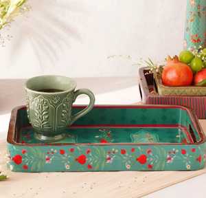 Plateau de rangement rectangulaire moderne en bois laqué avec motif floral pour table, salle de bain, bureau - Product Image 6