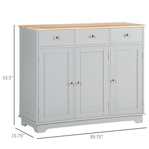Credenza Grigia con 3 Cassetti e Ripiani Regolabili, Mobile da Cucina con Piano in Legno Massello - Product Image 3