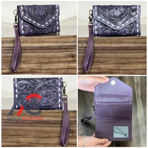 Cartera Mini de Cuero Genuino de Vaca, Diseño Floral Grabado a Mano, Tarjetero, Monedero de Viaje con Protección RFID para Mujer, Superventas - Product Image 1