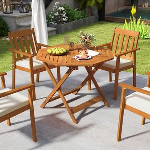 Tavolo da Pranzo Ottagonale da Esterno in Legno Massello da 35,5 Pollici con Foro per Ombrellone da 1,97 Pollici - Product Image 3