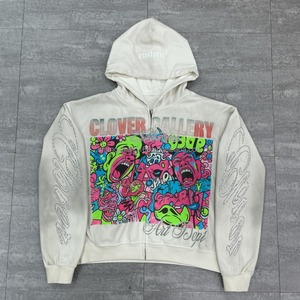 Sweat à capuche thermique d'hiver 100% coton, personnalisé avec broderie et strass, en molleton bouclette épais, coupe courte, orné de cristaux de luxe - Product Image 4