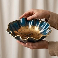 Bol de service décoratif en résine polie, écologique, en forme de fleur, artisanat avec design pailleté pour la table, vente en gros