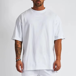 Wholesale Custom Eco-Friendly Front Silk Screen Printed 220g Heavyweight Oversized Tee <b>Shirt</b> Vintage Neck Black Solid for Men - Product Image 3