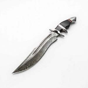 Couteau de préparation de cuisine artisanal en acier Damas avec sub-lame et manche en ébène, outil de présentation - Product Image 1
