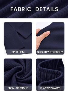Ensemble 2 pièces en tricot bleu marine pour femme, sweat-shirt à col rond et pantalon large, coupe décontractée, pour toutes les saisons, à porter au quotidien - Product Image 4