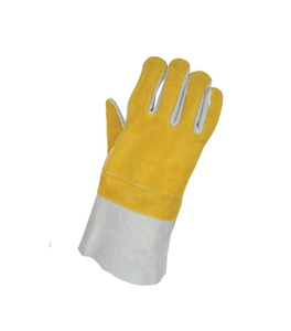 Leather Welding <b>Gloves</b> Cotton Liner Straight Thumb Molten Metal Splash Resistant TIG Use Orange Yellow Color - Product Image 3