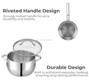 7 Pcs Premium Stainless Steel Cookware Set Fry Pan Kadai <b>Saucepan</b> Sauce Pot Glass Lid <b>Induction</b> Base Export Kitchen OEM - Product Image 2