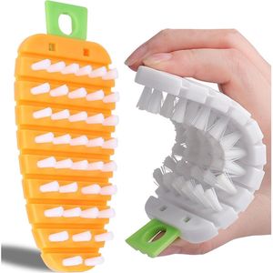 แปรงทำความสะอาดแบบโค้งงอสีส้มและสีขาว 2 ชิ้น หลายส่วน สำหรับผลไม้และผัก - Product Image 1