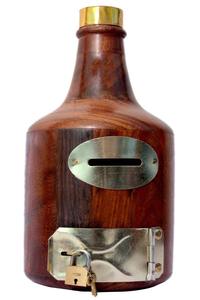 Wooden Piggy Bank, Money Box in Bottle Shape - Product Image 1
