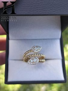 Luxury Pear Shape Halo Lab Grown Diamond Open Wrap <b>Ring</b> <b>Adjustable</b> Beaded Band Fine ladies <b>ring</b> - Product Image 1