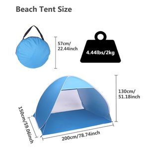 Tenda da Spiaggia Blu per 2-3 Persone, Riparo Solare Pop-Up con Ombrellone Automatico, Riparo da Spiaggia Impermeabile a Strato Singolo per Pesca - Product Image 1