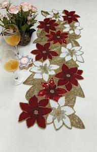 Handmade Red & <b>Gold</b> Solid Knitted Home Use <b>Table</b> <b>Runner</b> Pallavi - Product Image 3