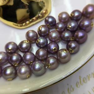 Collar de Perlas de Agua Dulce Naturales de 9-10 mm con Baño de Oro de 18K, Color Morado, con Cadena de Aguja Universal S925 - Product Image 3