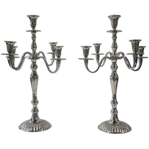 Pair Of Elegant 3-Arm <b>Silver</b> Aluminium Candelabra Candle Holders Classic Metal <b>Candlestick</b> Centerpiece For Wedding Dining Table - Product Image 1