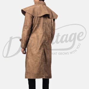 Manteau long en daim marron pour homme, style western cowboy, véritable daim, avec cape aux épaules - Product Image 4