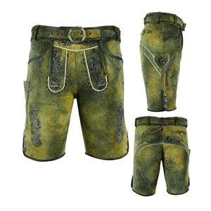 Pantalones Cortos Bávaros de Cuero Bordados Verdes para Hombre, Cintura Alta, Cierre de Botones, Estilo Casual, Diseño Floral Hecho a Mano - Product Image 6
