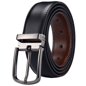 Ceinture en cuir véritable de luxe pour hommes, avec boucle à ardillon classique blanche et noire, idéale pour le dropshipping - Product Image 1