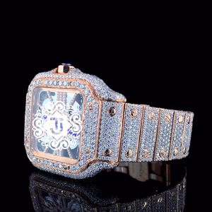 Montre en acier inoxydable de qualité supérieure, couleur noire, avec diamants en moissanite glacés, mouvement mécanique, résistance à l'eau 3 ATM, disponible pour - Product Image 4