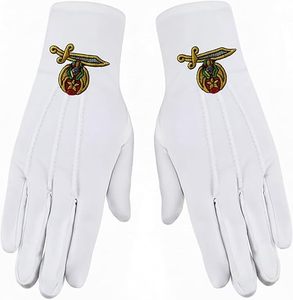 Shriner Masonic Embroidered Cotton Gloves - [<b>White</b>] 100% Cotton Embroidered Masonic Symbol - Product Image 1