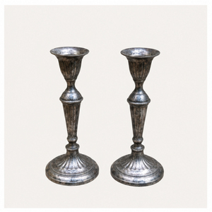 Antique <b>Silver</b> Finish Metal Taper Candle Holders Set Vintage Elegant <b>Candlestick</b> Stand for Wedding Table Centerpiece - Product Image 2