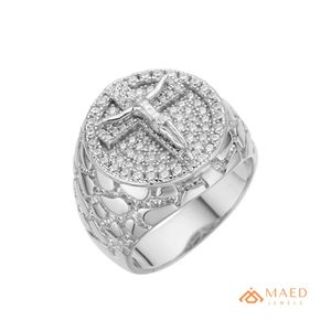 <b>Mens</b> <b>Silver</b> Tone Moissanite Diamond Cross <b>Ring</b> Hip Hop Statement Jewelry Fashion <b>Ring</b> for <b>Men</b> Stylish - Product Image 1