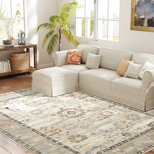 Tapis d'intérieur bohème bleu 6x9, lavable en machine, à poils moyens, effet 3D, pour salon, chambre, salle à manger, cuisine - Product Image 1