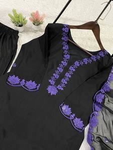 ชุดเสื้อผ้าฟาร์ซี ซัลวาร์ คามีซ แบบมีลวดลายปักนูน พร้อมผ้าคลุมไหล่ สำหรับงานปาร์ตี้ แห้งเร็ว ใส่ได้ทุกฤดู - Product Image 3