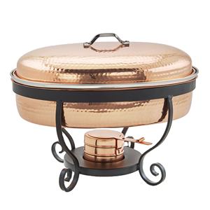 Simple Design Copper Chafing Dish Round Shape <b>Buffet</b> <b>Food</b> <b>Warmer</b> Copper Serving Dish With Brass Stand - Product Image 3