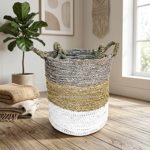 Paniers de rangement tissés à la main en jonc de mer naturel, multifonctionnels, écologiques, personnalisés, de haute qualité, décoration intérieure, Dekor Asia - Product Image 4